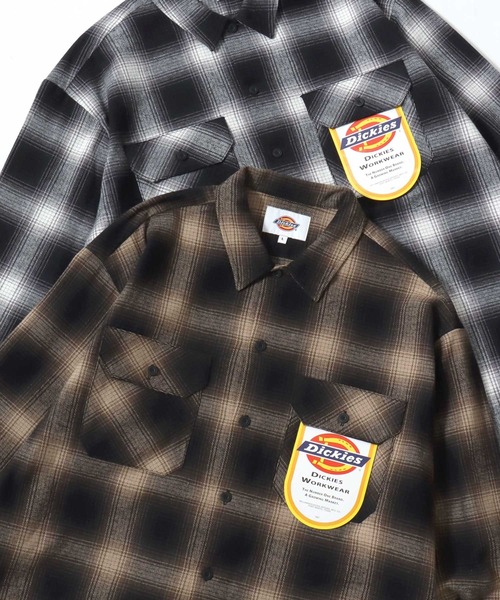 Dickies（ディッキーズ）の「Dickies/ディッキーズ Check Work Shirt/オーバーサイズ ピーチツイル チェック ワークシャツ/フランネルチェックシャツ/オンブレチェックシャツ/レディース メンズ（シャツ/ブラウス・メンズ・チャコール/ブラック/ブラウン・XL/M/L）」の5枚目の写真