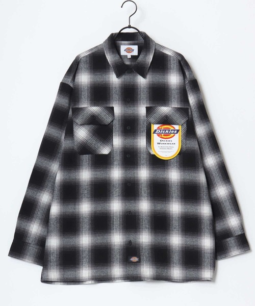 Dickies（ディッキーズ）の「Dickies/ディッキーズ Check Work Shirt/オーバーサイズ ピーチツイル チェック ワークシャツ/フランネルチェックシャツ/オンブレチェックシャツ/レディース メンズ（シャツ/ブラウス・メンズ・チャコール/ブラック/ブラウン・XL/M/L）」の4枚目の写真