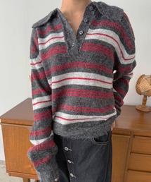 ニット/セーター（グレー/灰色系・ボーダー柄）ファッション通販