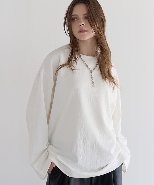 plllllleeeasse ホワイト 長袖カットソー XL スウェルジャガードロングスリーブカットソー（Tシャツ/カットソー