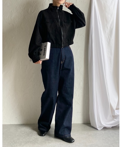 She's Closet(シーズクローゼット)の「ショート丈ジップアップスタンドネックフェイクスエードブルゾン(ブルゾン・レディース・ブラック/ダークブラウン/キャメル・FREE)」の9枚目の写真