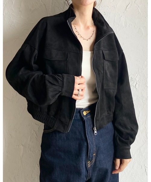 She's Closet(シーズクローゼット)の「ショート丈ジップアップスタンドネックフェイクスエードブルゾン(ブルゾン・レディース・ブラック/ダークブラウン/キャメル・FREE)」の20枚目の写真