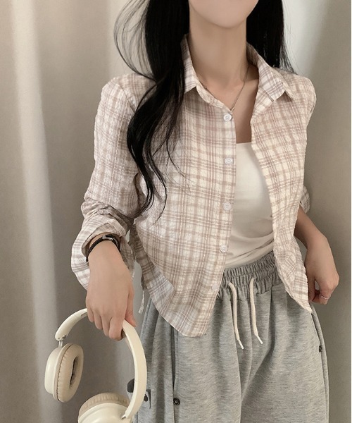 gossip!ロサンゼルス(ゴシップロサンゼルス)の「ドローギャザーシャツ チェックシャツ Y2K(Tシャツ/カットソー・レディース・ブラック/ブラウン/グリーン/チェック/ダークグレー/ダークブラウン/グレー・FREE)」の21枚目の写真