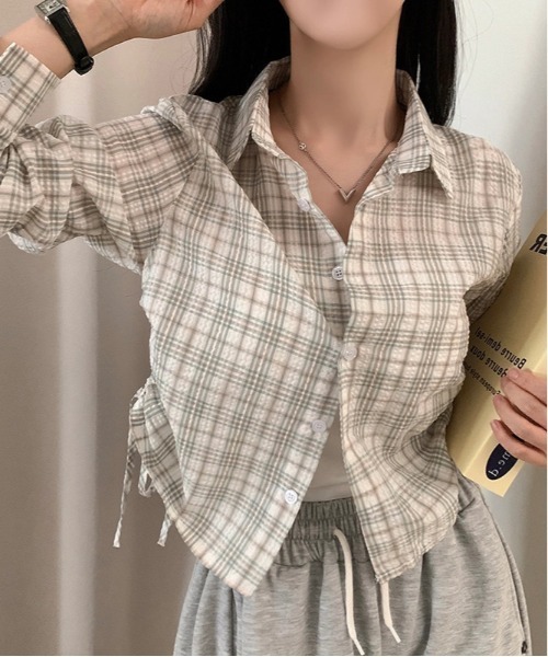 gossip!ロサンゼルス(ゴシップロサンゼルス)の「ドローギャザーシャツ チェックシャツ Y2K(Tシャツ/カットソー・レディース・ブラック/ブラウン/グリーン/チェック/ダークグレー/ダークブラウン/グレー・FREE)」の22枚目の写真