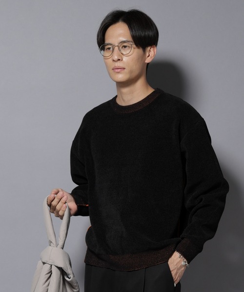 ○★新品未使用　MARK&LONA　防風 クルーニット　38　ブラック セール】モールヤーンダブルフェイスクルーネックニット（ニット