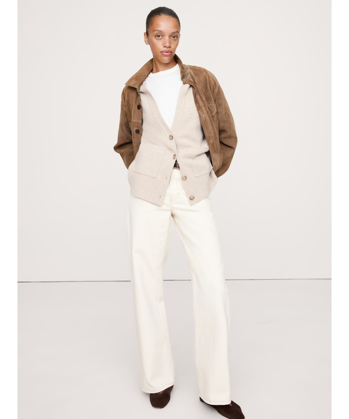 Banana Republic（バナナリパブリック）の「オーバーサイズ ボーイフレンド カシミヤカーディガン（カーディガン/ボレロ・レディース・ブラック/ベージュ・L/XS/M/S）」の6枚目の写真