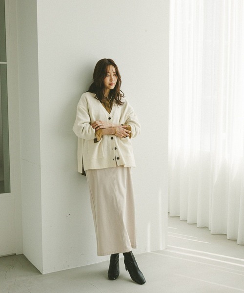 ✨美品✨45R✨コーデュロイ✨イージースカート✨KHAKI イージーケアコーデュロイスカート/575181（スカート）｜GLOBAL