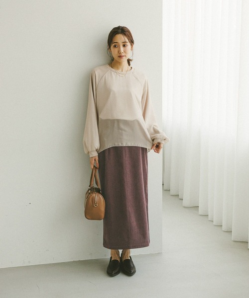 ✨美品✨45R✨コーデュロイ✨イージースカート✨KHAKI イージーケアコーデュロイスカート/575181（スカート）｜GLOBAL