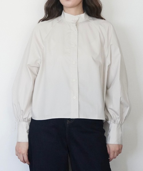 ZOZOMARKET(ゾゾマーケット)の「ラグランバンドカラークロップドブラウス-ZOZOMARKET by ハヤシアンナ(シャツ/ブラウス・レディース・ライトベージュ・マルチサイズ)」の1枚目の写真