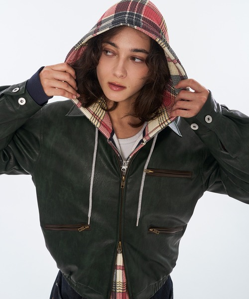 美品✨️アパルトモン　L2-B　ショートブルゾン　ジャケット　ヴィンテージデザイン ASTRONOMY ブルゾン アウター ヴィンテージ加工 PU合皮 A-2ショート