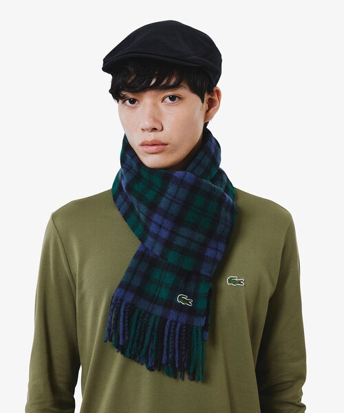 LACOSTE（ラコステ）の「メリノウールチェックマフラー（マフラー・メンズ・ネイビー/ブラック・FREE）」の6枚目の写真
