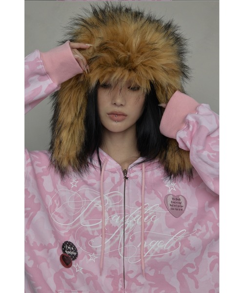 NIIER NOR(ニアノア)の「A'GEM/9 × .kom 『NIIER NOR/ニアノア』 BA CAMOUFLAGE HOOD ZIP-UP/カモフラージュデザイン ジップアップパーカー(パーカー・レディース・グレー/ピンク・FREE)」の10枚目の写真