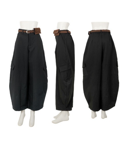 KOBE LETTUCE(コウベレタス)の「ミニポーチベルト付きカーゴカーブパンツ(カーゴパンツ・レディース・ブラック/ブラウン系/ネイビー・M)」の6枚目の写真