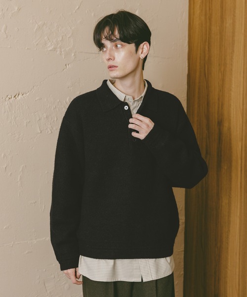 RAGEBLUE（レイジブルー）の「Relax Fit WOOLY Knit Polo リラックスフィット ウーリーニットポロ（ポロシャツ・メンズ・レッド/グレー/ブラウン/ブラック/ベージュ・LARGE/MEDIUM/SMALL）」の2枚目の写真