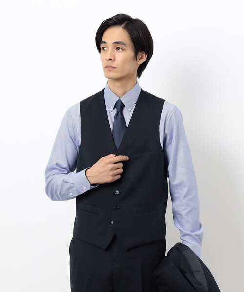 COMME CA ISM(コムサイズム)の「【セットアップ対応】ポリエステル ウール ギャバ ベスト(スーツベスト・メンズ・ネイビー/ブラック・MEDIUM/SMALL/X-LARGE/LARGE)」の2枚目の写真