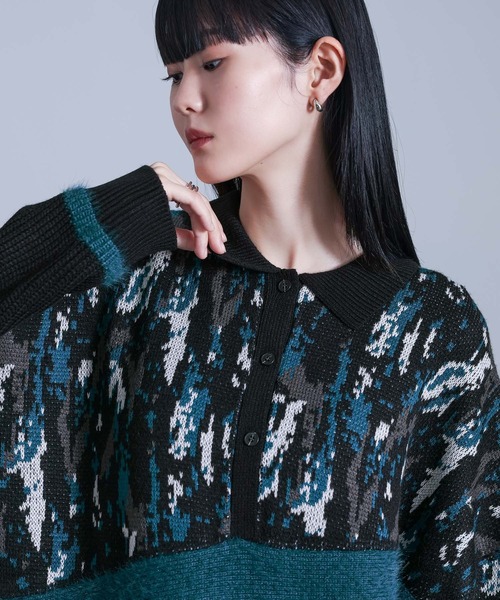 kOhAKU（コハク）の「『アート柄切替ポロニット』（ニット/セーター・レディース・ブラック・FREE）」の10枚目の写真