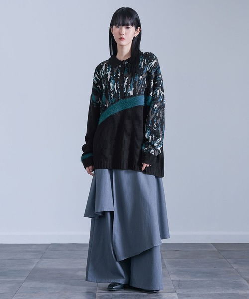 kOhAKU（コハク）の「『アート柄切替ポロニット』（ニット/セーター・レディース・ブラック・FREE）」の5枚目の写真