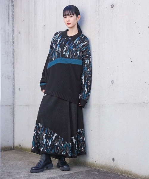 kOhAKU（コハク）の「『アート柄切替ポロニット』（ニット/セーター・レディース・ブラック・FREE）」の7枚目の写真