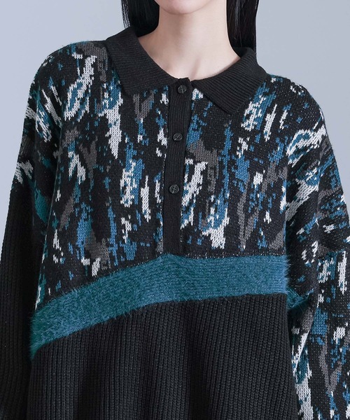 kOhAKU（コハク）の「『アート柄切替ポロニット』（ニット/セーター・レディース・ブラック・FREE）」の11枚目の写真