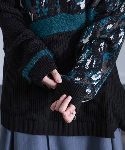 kOhAKU（コハク）の「『アート柄切替ポロニット』（ニット/セーター・レディース・ブラック・FREE）」の14枚目の写真