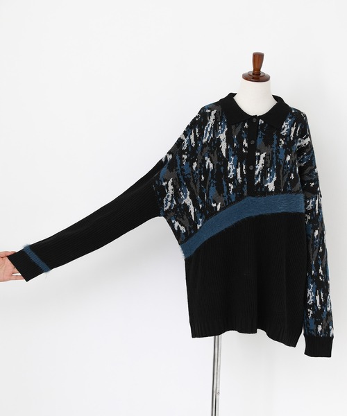 kOhAKU（コハク）の「『アート柄切替ポロニット』（ニット/セーター・レディース・ブラック・FREE）」の15枚目の写真