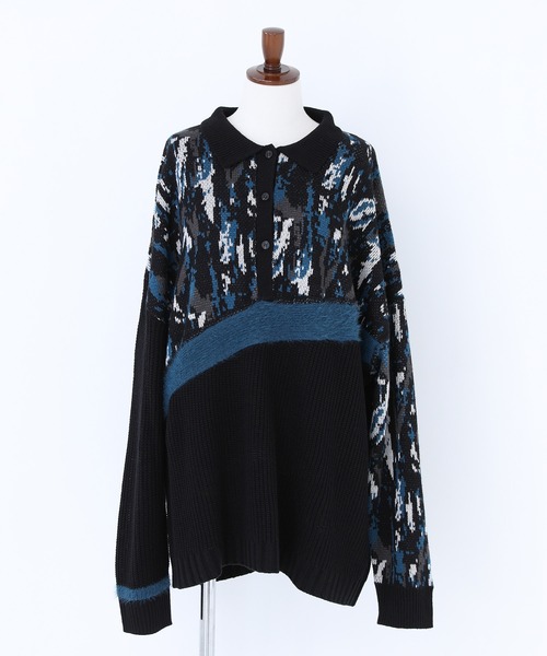 kOhAKU（コハク）の「『アート柄切替ポロニット』（ニット/セーター・レディース・ブラック・FREE）」の16枚目の写真