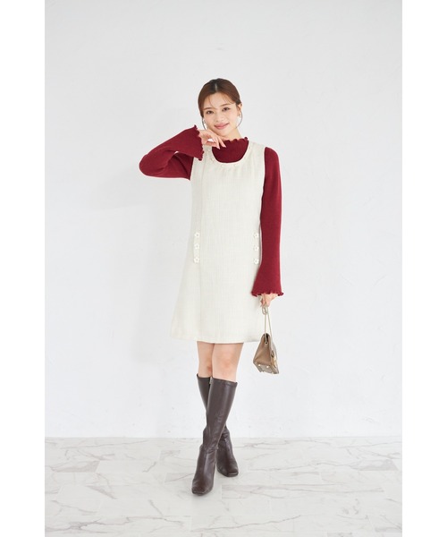 tocco closet（トッコ　クローゼット）の「【ZOZO限定】パールネック×フラワービジューフェイクポケットツイードジャンパースカート（ジャンパースカート・レディース・オフホワイト/ブラック・M）」の3枚目の写真