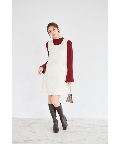 tocco closet（トッコ　クローゼット）の「【ZOZO限定】パールネック×フラワービジューフェイクポケットツイードジャンパースカート（ジャンパースカート・レディース・オフホワイト/ブラック・M）」の4枚目の写真