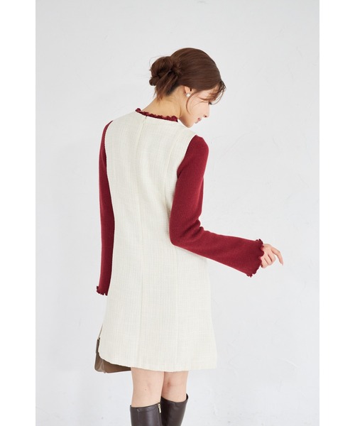 tocco closet（トッコ　クローゼット）の「【ZOZO限定】パールネック×フラワービジューフェイクポケットツイードジャンパースカート（ジャンパースカート・レディース・オフホワイト/ブラック・M）」の15枚目の写真