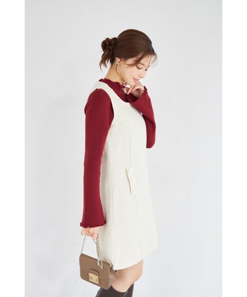 tocco closet（トッコ　クローゼット）の「【ZOZO限定】パールネック×フラワービジューフェイクポケットツイードジャンパースカート（ジャンパースカート・レディース・オフホワイト/ブラック・M）」の14枚目の写真