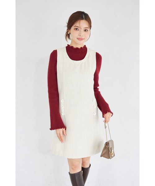 tocco closet（トッコ　クローゼット）の「【ZOZO限定】パールネック×フラワービジューフェイクポケットツイードジャンパースカート（ジャンパースカート・レディース・オフホワイト/ブラック・M）」の9枚目の写真