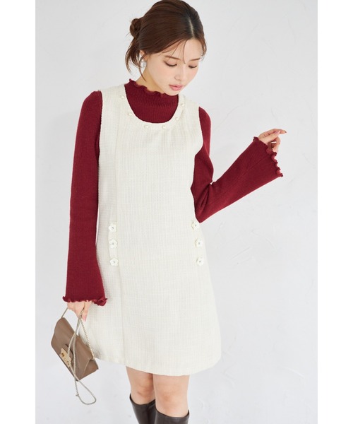 tocco closet（トッコ　クローゼット）の「【ZOZO限定】パールネック×フラワービジューフェイクポケットツイードジャンパースカート（ジャンパースカート・レディース・オフホワイト/ブラック・M）」の11枚目の写真