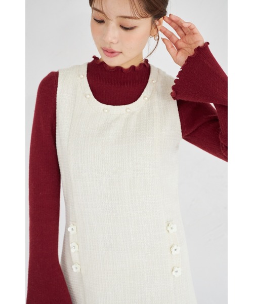 tocco closet（トッコ　クローゼット）の「【ZOZO限定】パールネック×フラワービジューフェイクポケットツイードジャンパースカート（ジャンパースカート・レディース・オフホワイト/ブラック・M）」の12枚目の写真