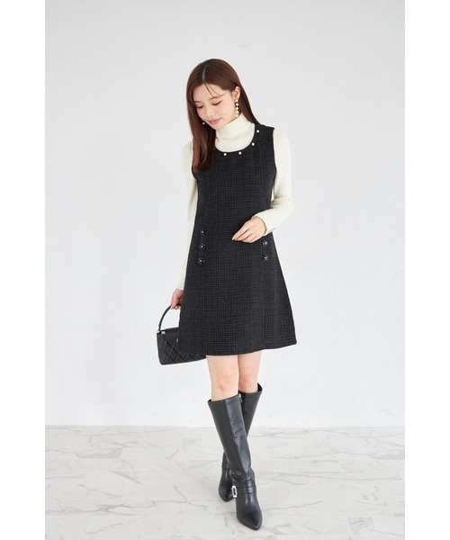 tocco closet（トッコ　クローゼット）の「【ZOZO限定】パールネック×フラワービジューフェイクポケットツイードジャンパースカート（ジャンパースカート・レディース・オフホワイト/ブラック・M）」の18枚目の写真