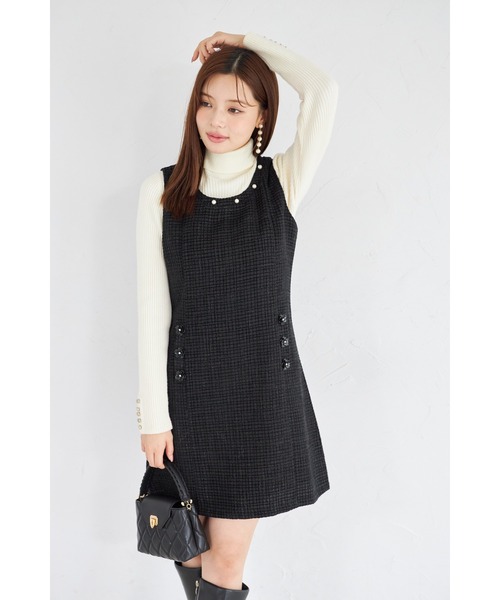 tocco closet（トッコ　クローゼット）の「【ZOZO限定】パールネック×フラワービジューフェイクポケットツイードジャンパースカート（ジャンパースカート・レディース・オフホワイト/ブラック・M）」の22枚目の写真