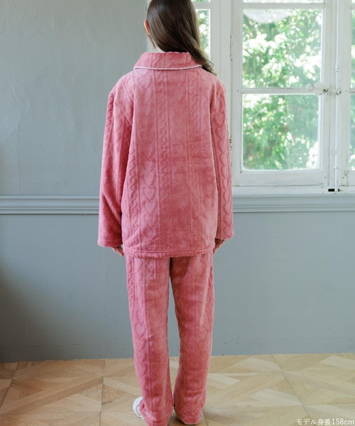 fran de lingerie（フランデランジェリー）の「もこもこ パジャマ 冬 ルームウェア レディース あったか モコモコ 前開き 着る毛布「メモリーフリース」全開上下セット（ルームウェア/パジャマ・レディース・ワイン系/オフホワイト/ネイビー/ブラウン系その他・M-L）」の15枚目の写真