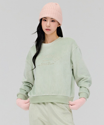 女性起毛刺繍スウェットTシャツ-ミント