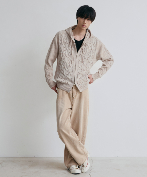 NODU（ノードユー）の「ミックスケーブルニットフードジップアップ[ベージュ]（パーカー・メンズ・その他・MEDIUM/LARGE）」の3枚目の写真