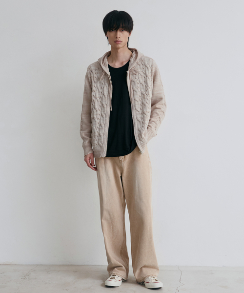 NODU（ノードユー）の「ミックスケーブルニットフードジップアップ[ベージュ]（パーカー・メンズ・その他・MEDIUM/LARGE）」の4枚目の写真