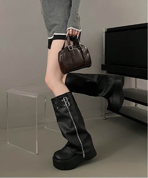 セール】Y2K ヴィンテージロングカバーブーツ（ジップ＆バックル