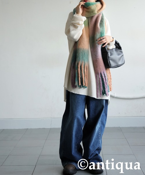 antiqua（アンティカ）の「チェックストール（ストール/ショール・レディース・ブラウン/ピンク・FREE）」の3枚目の写真