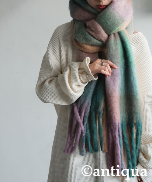 antiqua（アンティカ）の「チェックストール（ストール/ショール・レディース・ブラウン/ピンク・FREE）」の4枚目の写真