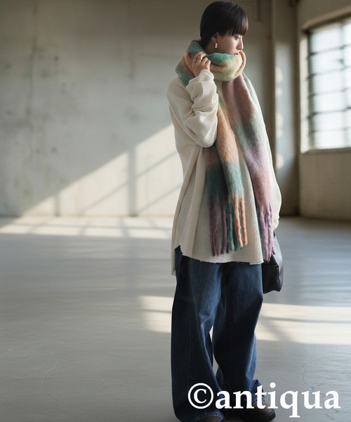 antiqua（アンティカ）の「チェックストール（ストール/ショール・レディース・ブラウン/ピンク・FREE）」の6枚目の写真