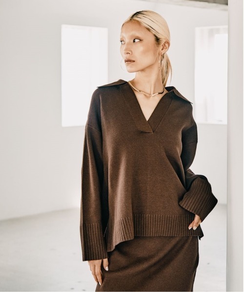 HEREIAM（ヘレイアム）の「【HEREIAM】やみつきになる肌触り/ファインタッチスキッパーニット（ニット/セーター・レディース・アイボリー/ブラック/ダークブラウン・FREE）」の3枚目の写真