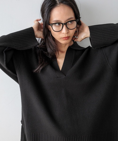 HEREIAM（ヘレイアム）の「【HEREIAM】やみつきになる肌触り/ファインタッチスキッパーニット（ニット/セーター・レディース・アイボリー/ブラック/ダークブラウン・FREE）」の2枚目の写真