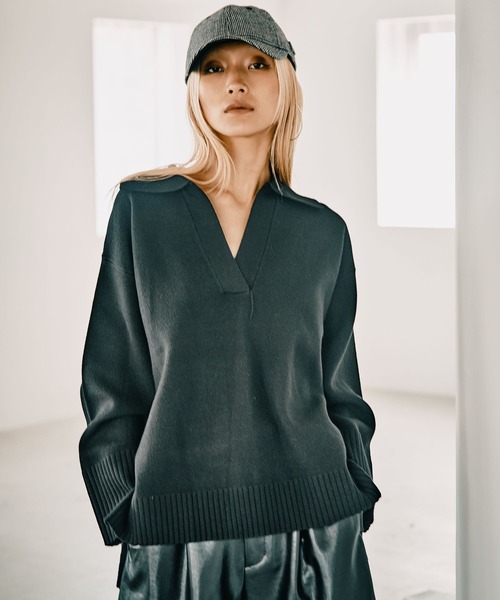 HEREIAM（ヘレイアム）の「【HEREIAM】やみつきになる肌触り/ファインタッチスキッパーニット（ニット/セーター・レディース・アイボリー/ブラック/ダークブラウン・FREE）」の7枚目の写真