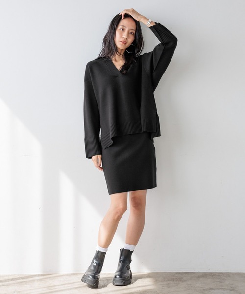 HEREIAM（ヘレイアム）の「【HEREIAM】やみつきになる肌触り/ファインタッチスキッパーニット（ニット/セーター・レディース・アイボリー/ブラック/ダークブラウン・FREE）」の8枚目の写真