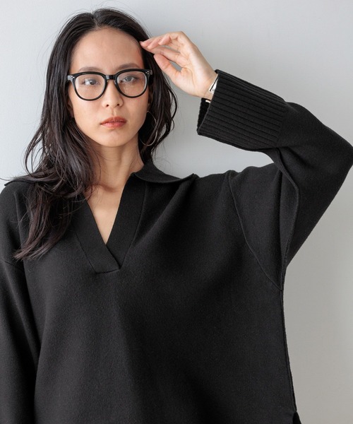 HEREIAM（ヘレイアム）の「【HEREIAM】やみつきになる肌触り/ファインタッチスキッパーニット（ニット/セーター・レディース・アイボリー/ブラック/ダークブラウン・FREE）」の13枚目の写真