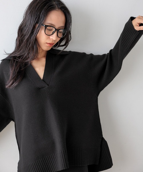 HEREIAM（ヘレイアム）の「【HEREIAM】やみつきになる肌触り/ファインタッチスキッパーニット（ニット/セーター・レディース・アイボリー/ブラック/ダークブラウン・FREE）」の16枚目の写真