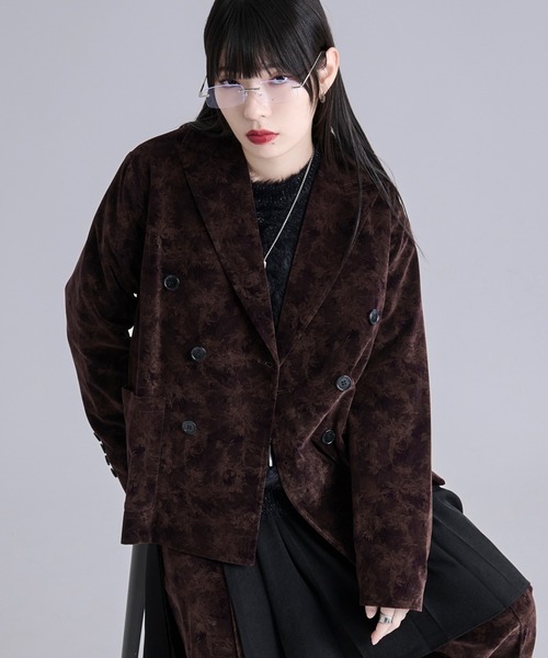 Ellno Loset（エルノロゼット）の「ベルベットフラワーダブルジャケット/SETUP対応（テーラードジャケット・メンズ・ブラック系/グレー系/ブラウン系・LARGE/MEDIUM/SMALL/X-SMALL）」の3枚目の写真
